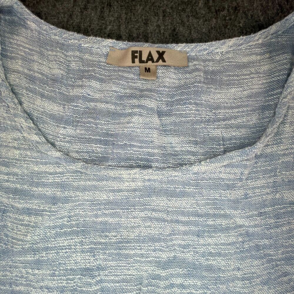FLAX Size Medium Blue White Space Dye Linen Top 3/4 Sleeve Lagenlook Coastal - Picture 4 of 11